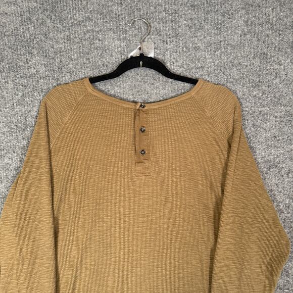 Lucky Brand Shirt Mens Large Tan Long Sleeve Henley Thermal Waffle Knit Stretch - Picture 2 of 7